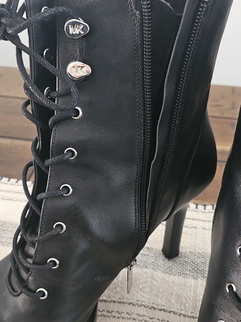 Michael Kors Black Lace-Up Leather Ankle Boots - Picture 2 of 7